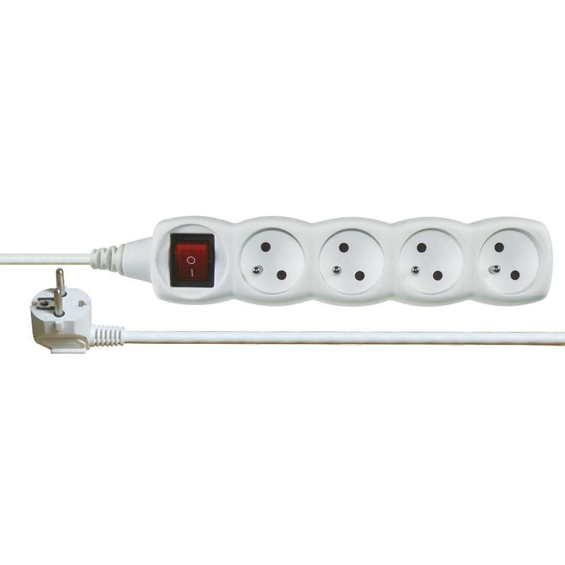 Prodlužovací kabel 3m - 4 zástrčky bílý s vypínačem