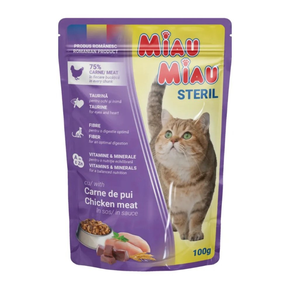 Miau Miau Cat Sterilised kuřecí, kapsa 100g