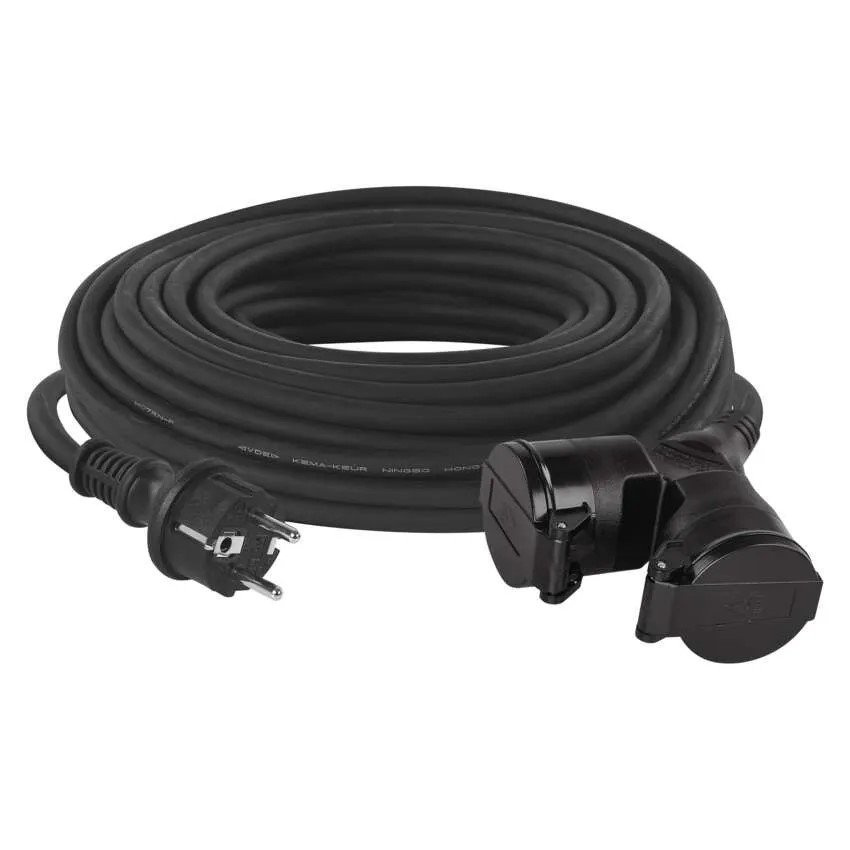 Prodlužovací kabel 20 m / 2 zásuvky / černý / guma / 230 V / 1,5 mm2
