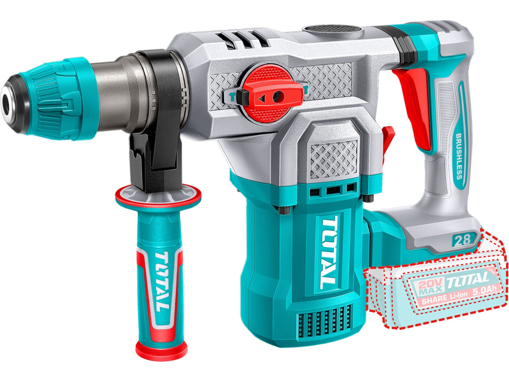 Kladivo vrtací a sekací AKU, SDS Plus, Brushless, 20V Li-ion, 2000mAh, 4,5J, industrial, bez baterie a nabíječky