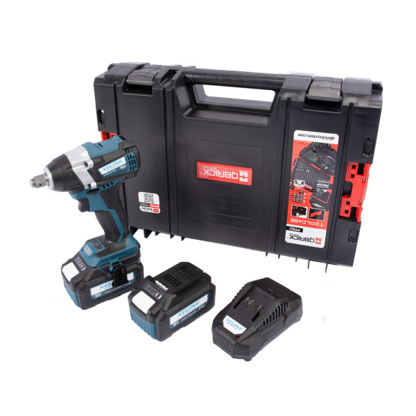 Aku rázový utahovák na 1/2" hlavice bezuhlíkový 18 V + 2 baterie 5.0 Ah + nabíječka 3.5 A + box