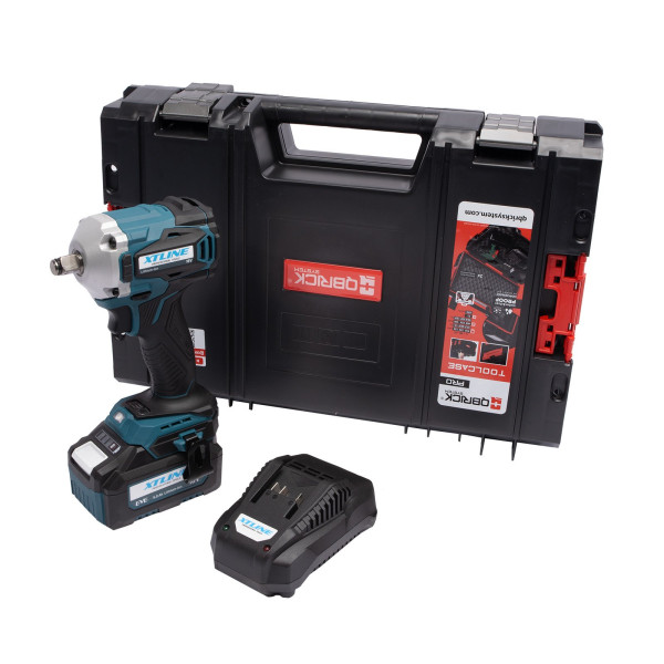 Aku rázový utahovák na 1/2" hlavice bezuhlíkový 18 V, 400 Nm + baterie 5.0 Ah + nabíječka 3.5 A + box
