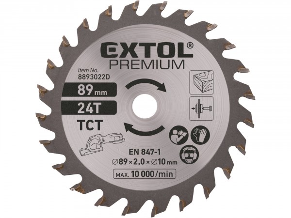 EXTOL PREMIUM kotouč pilový s SK plátky, ⌀89x2,0x10mm, 24T