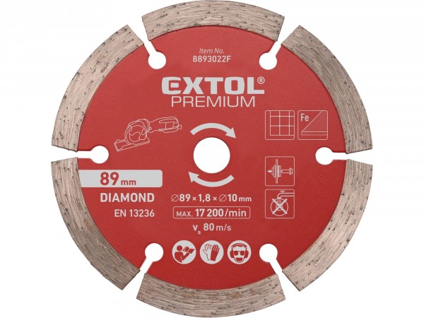 EXTOL PREMIUM kotouč diamantový, řezný, segmentový, ⌀89x1,0x10mm