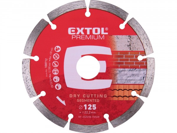 EXTOL PREMIUM kotouč diamantový řezný segmentový - suché řezání, O 125x22,2x2mm