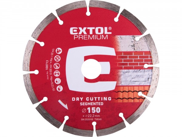 EXTOL PREMIUM kotouč diamantový řezný segmentový - suché řezání, O 150x22,2x2,3mm