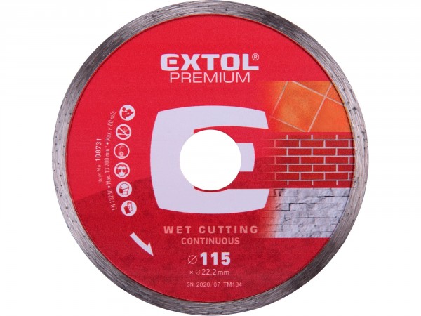 EXTOL PREMIUM kotouč diamantový řezný celoobvodový - mokré řezání, O 115x22,2x2mm