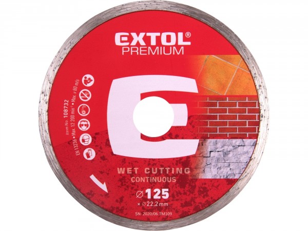 EXTOL PREMIUM kotouč diamantový řezný celoobvodový - mokré řezání, O 125x22,2x2mm