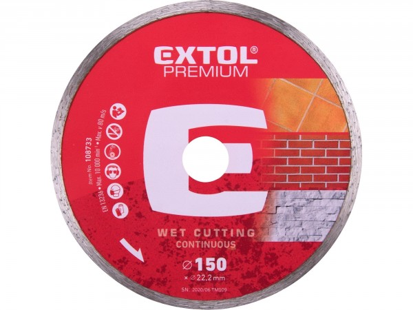EXTOL PREMIUM kotouč diamantový řezný celoobvodový - mokré řezání, O 150x22,2x2,5mm