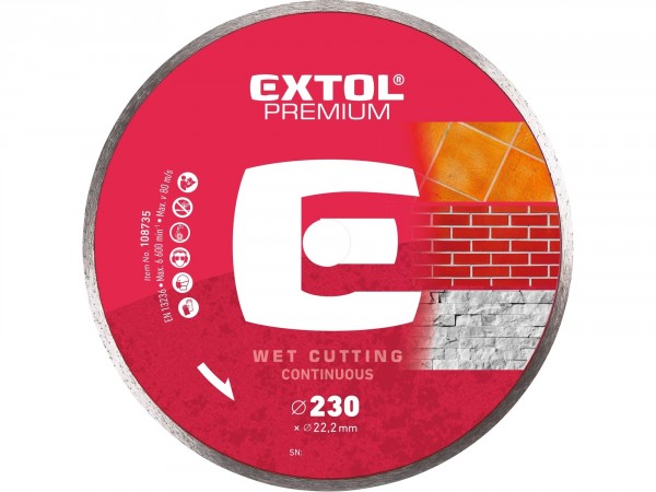 EXTOL PREMIUM kotouč diamantový řezný celoobvodový - mokré řezání, O 230x22,2x2,8mm