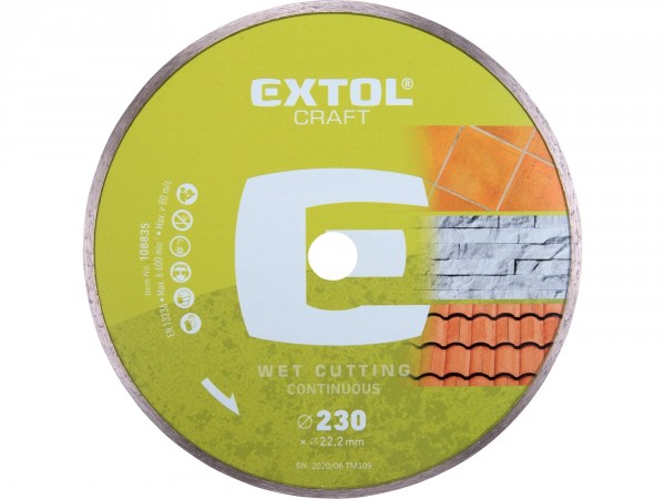 EXTOL CRAFT kotouč diamantový řezný celoobvodový - mokré řezání, O 230x22,2x2,8mm
