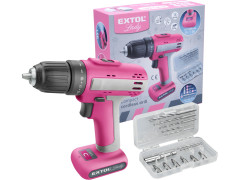 vrtací šroubovák aku, růžový, 12V Li-ion, 1500mAh, EXTOL LADY