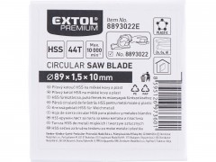 EXTOL PREMIUM kotouč pilový HSS, ⌀89x1x10mm, 44T